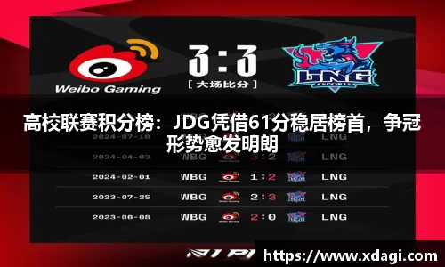 高校联赛积分榜：JDG凭借61分稳居榜首，争冠形势愈发明朗